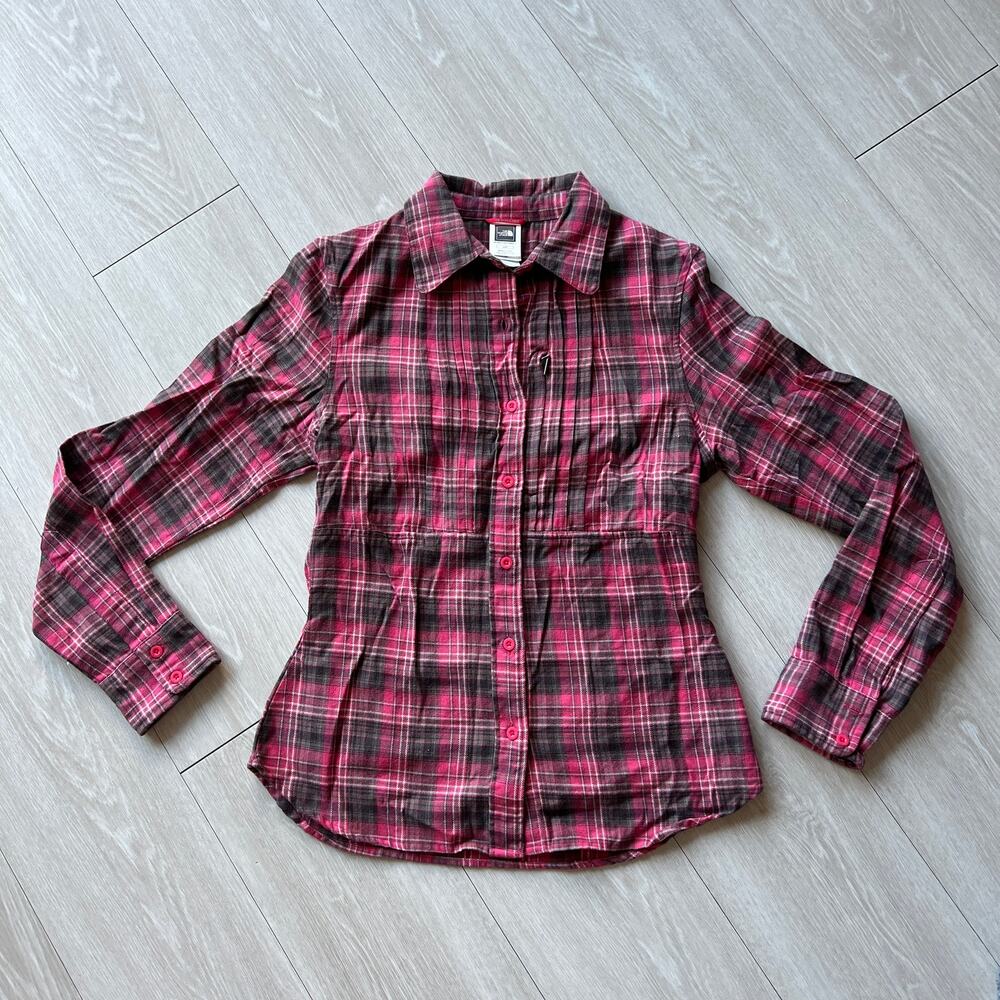North Face Shirt Womens Small Pink Plaid Button Up